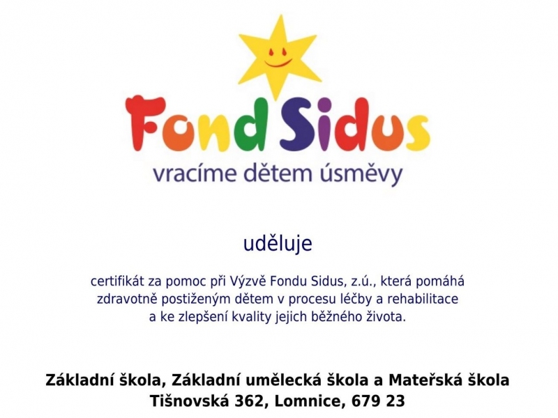 Potvrzení o pomoci při Výzvě Fondu Sidus
