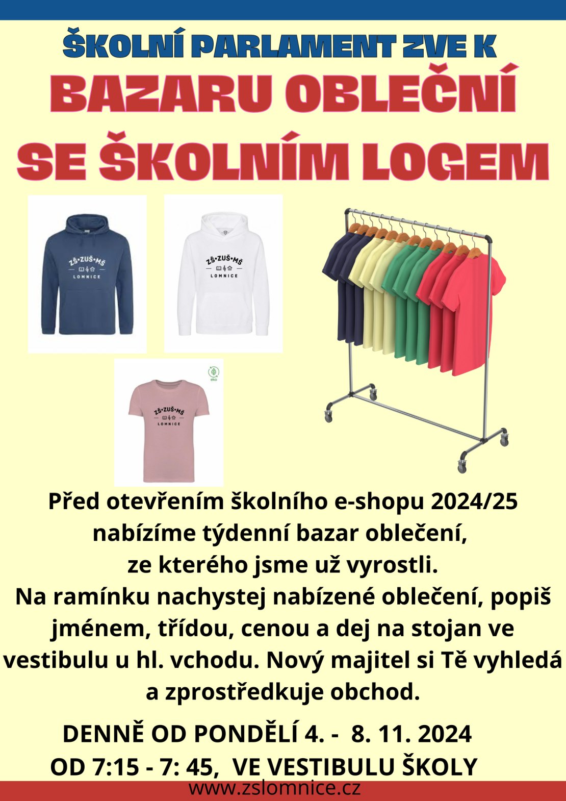 Bazar oblečení se školním logem