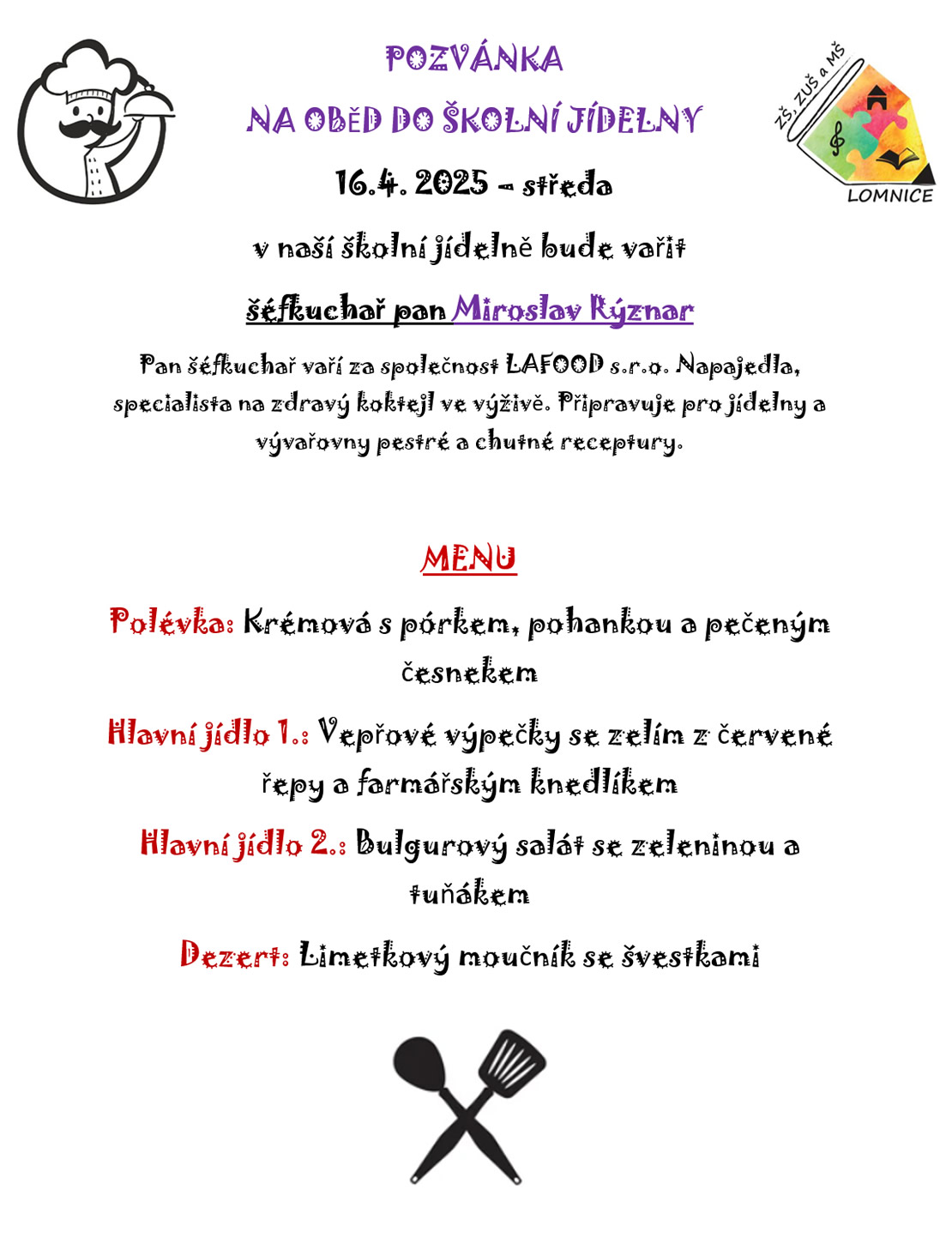Pozvánka na oběd do školní jídelny