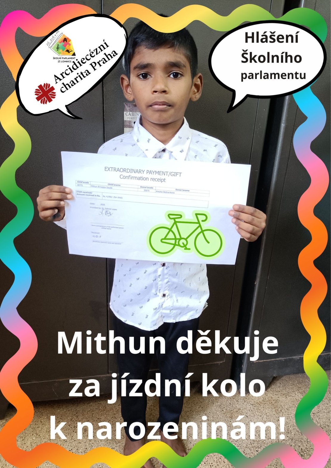 Mithun děkuje za jízdní kolo