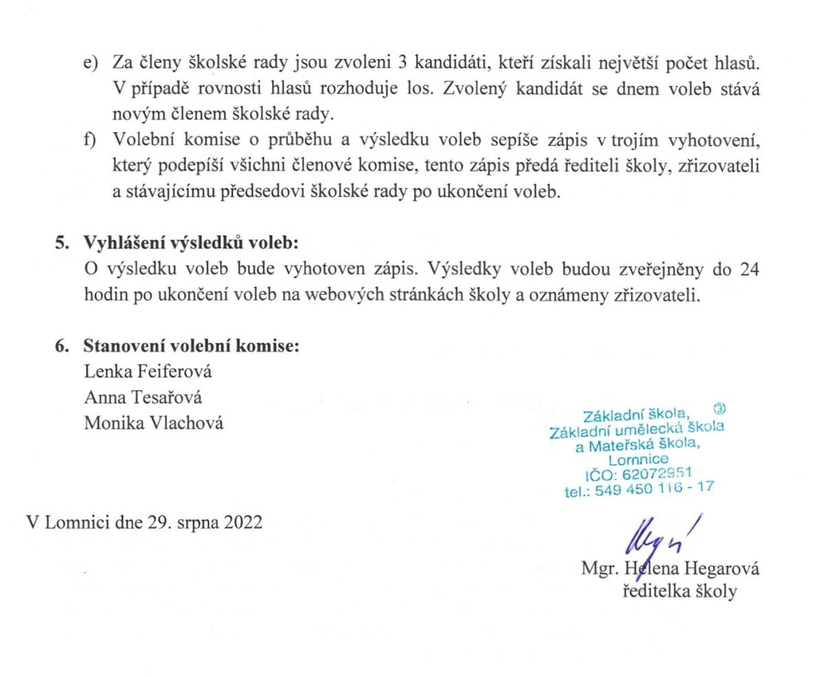Oznámení o konání voleb do školské rady